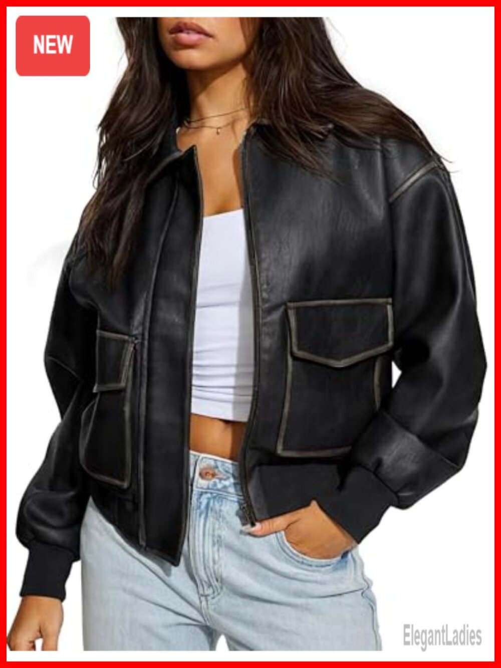 Vintage Distressed Faux Leather Motorcycle Bomber Jacket Oversized Women's